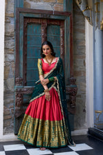 Thumbnail for Lorenvalley Red Narayan Pattu Fabric with Zari Weaving Work Lehenga Choli - Distacart