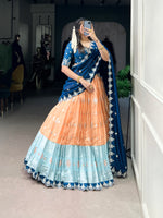 Thumbnail for Lorenvalley Orange Zari Kota Zari Weaving Work With Sequins and Thread Embroidery Scallop Lace Border Lehenga Choli with Dupatta - Distacart