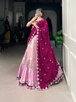 Thumbnail for Lorenvalley Pink Zari Kota Zari Weaving Work With Sequins and Thread Embroidery Scallop Lace Border Lehenga Choli with Dupatta