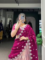 Thumbnail for Lorenvalley Pink Zari Kota Zari Weaving Work With Sequins and Thread Embroidery Scallop Lace Border Lehenga Choli with Dupatta