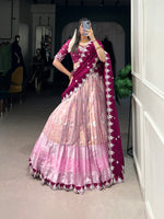 Thumbnail for Lorenvalley Pink Zari Kota Zari Weaving Work With Sequins and Thread Embroidery Scallop Lace Border Lehenga Choli with Dupatta