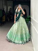 Thumbnail for Lorenvalley Pista Zari Kota Zari Weaving Work With Sequins and Thread Embroidery Scallop Lace Border Lehenga Choli with Dupatta