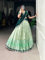 Thumbnail for Lorenvalley Pista Zari Kota Zari Weaving Work With Sequins and Thread Embroidery Scallop Lace Border Lehenga Choli with Dupatta