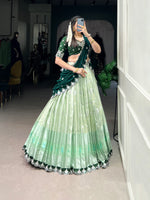 Thumbnail for Lorenvalley Pista Zari Kota Zari Weaving Work With Sequins and Thread Embroidery Scallop Lace Border Lehenga Choli with Dupatta