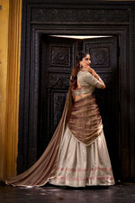 Thumbnail for Evanik Traditional Cream Dupion Silk With Zari Weaving Work Fully Stitched Lehenga Choli - Distacart