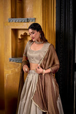 Thumbnail for Evanik Traditional Cream Dupion Silk With Zari Weaving Work Fully Stitched Lehenga Choli - Distacart