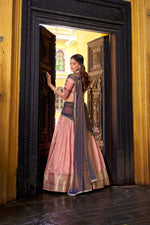 Thumbnail for Evanik Traditional Pink Dupion Silk With Zari Weaving Work Fully Stitched Lehenga Choli - Distacart