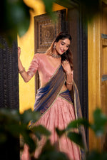 Thumbnail for Evanik Traditional Pink Dupion Silk With Zari Weaving Work Fully Stitched Lehenga Choli - Distacart