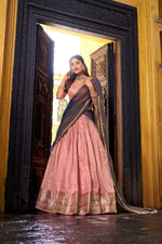 Thumbnail for Evanik Traditional Pink Dupion Silk With Zari Weaving Work Fully Stitched Lehenga Choli - Distacart