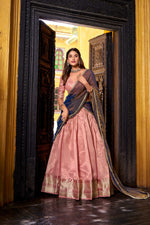 Thumbnail for Evanik Traditional Pink Dupion Silk With Zari Weaving Work Fully Stitched Lehenga Choli - Distacart