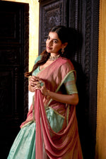 Thumbnail for Evanik Traditional Sky Blue Dupion Silk With Zari Weaving Work Fully Stitched Lehenga Choli - Distacart