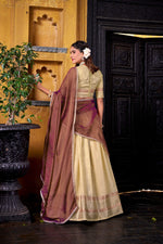 Thumbnail for Evanik Traditional Yellow Dupion Silk With Zari Weaving Work Fully Stitched Lehenga Choli - Distacart