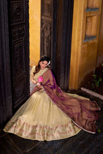 Thumbnail for Evanik Traditional Yellow Dupion Silk With Zari Weaving Work Fully Stitched Lehenga Choli - Distacart