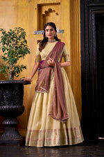 Thumbnail for Evanik Traditional Yellow Dupion Silk With Zari Weaving Work Fully Stitched Lehenga Choli - Distacart