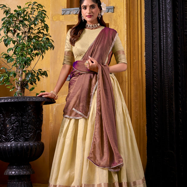 Lorenvalley Fashion Yellow Dupion Silk Zari Weaving Work Lehenga Choli with Dupatta - Distacart