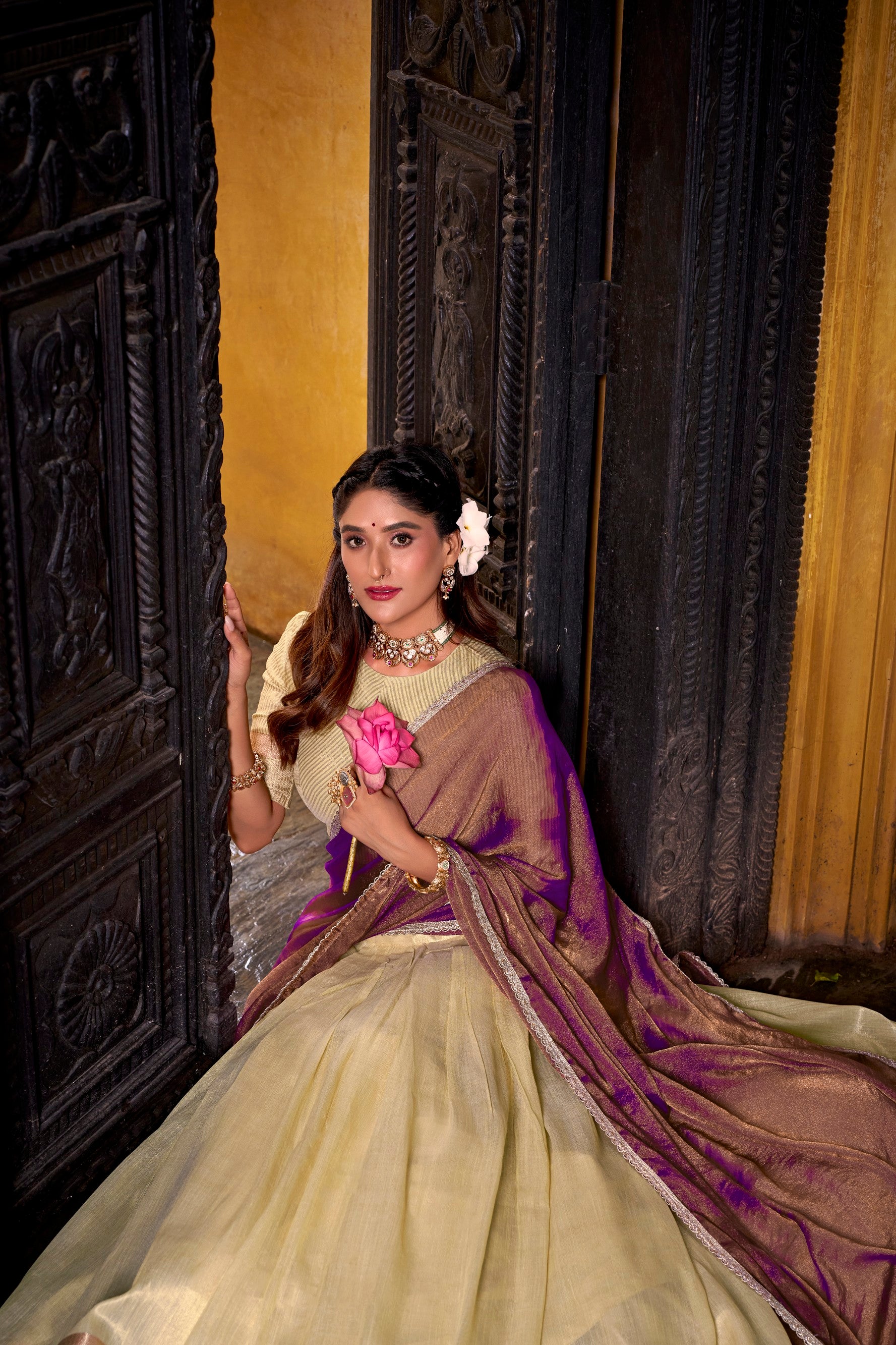 Lorenvalley Fashion Yellow Dupion Silk Zari Weaving Work Lehenga Choli with Dupatta