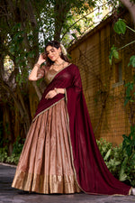 Thumbnail for Lorenvalley Fashion Peach Dupion Silk Zari Weaving Work Lehenga Choli with Dupatta