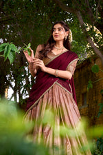 Thumbnail for Lorenvalley Fashion Peach Dupion Silk Zari Weaving Work Lehenga Choli with Dupatta