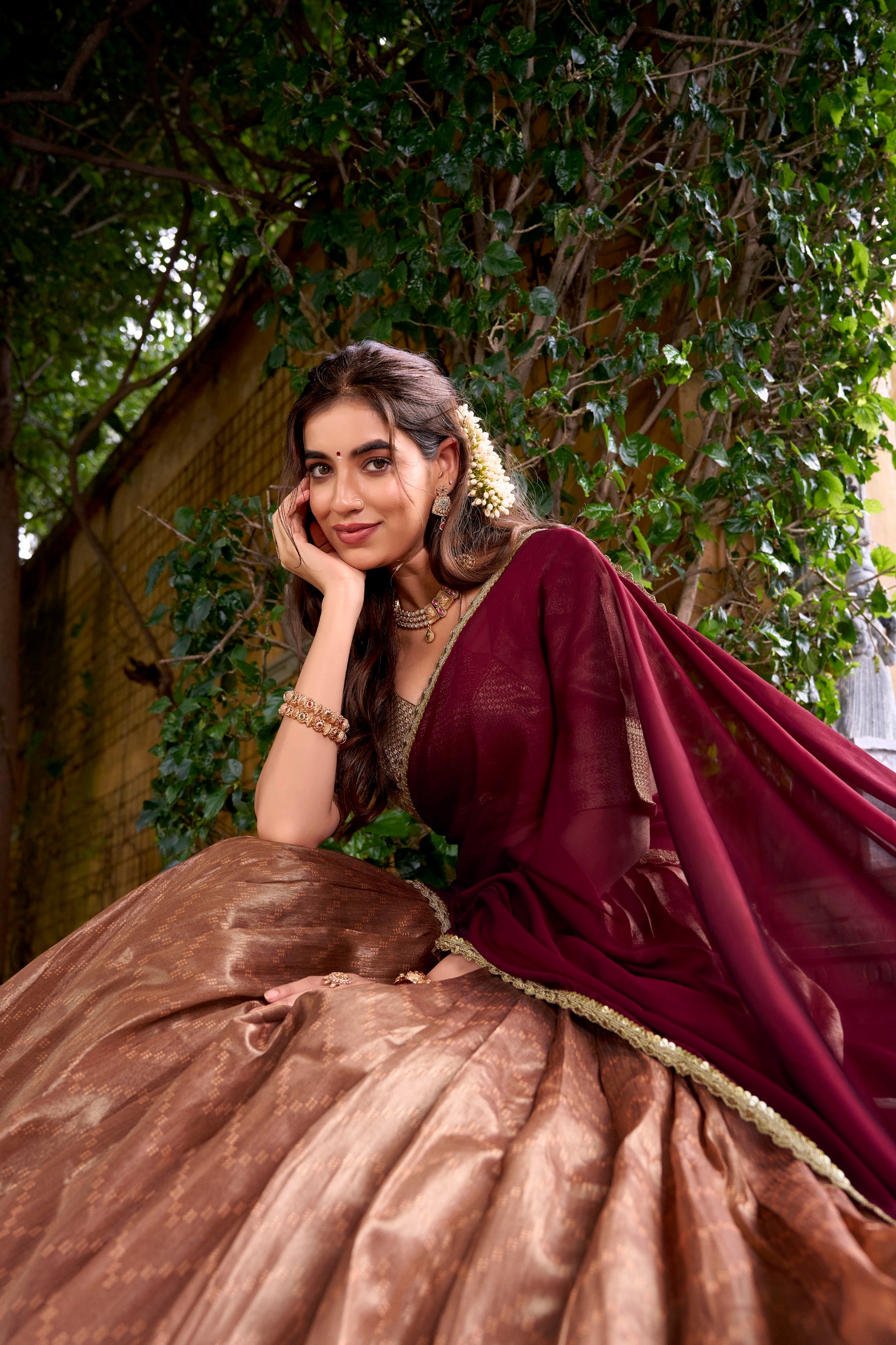 Lorenvalley Fashion Peach Dupion Silk Zari Weaving Work Lehenga Choli with Dupatta