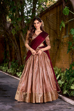 Thumbnail for Lorenvalley Fashion Peach Dupion Silk Zari Weaving Work Lehenga Choli with Dupatta