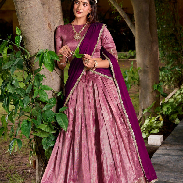 Lorenvalley Fashion Pink Dupion Silk Zari Weaving Work Lehenga Choli with Dupatta