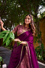 Thumbnail for Lorenvalley Fashion Pink Dupion Silk Zari Weaving Work Lehenga Choli with Dupatta