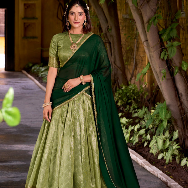 Lorenvalley Fashion Pista Dupion Silk Zari Weaving Work Lehenga Choli with Dupatta