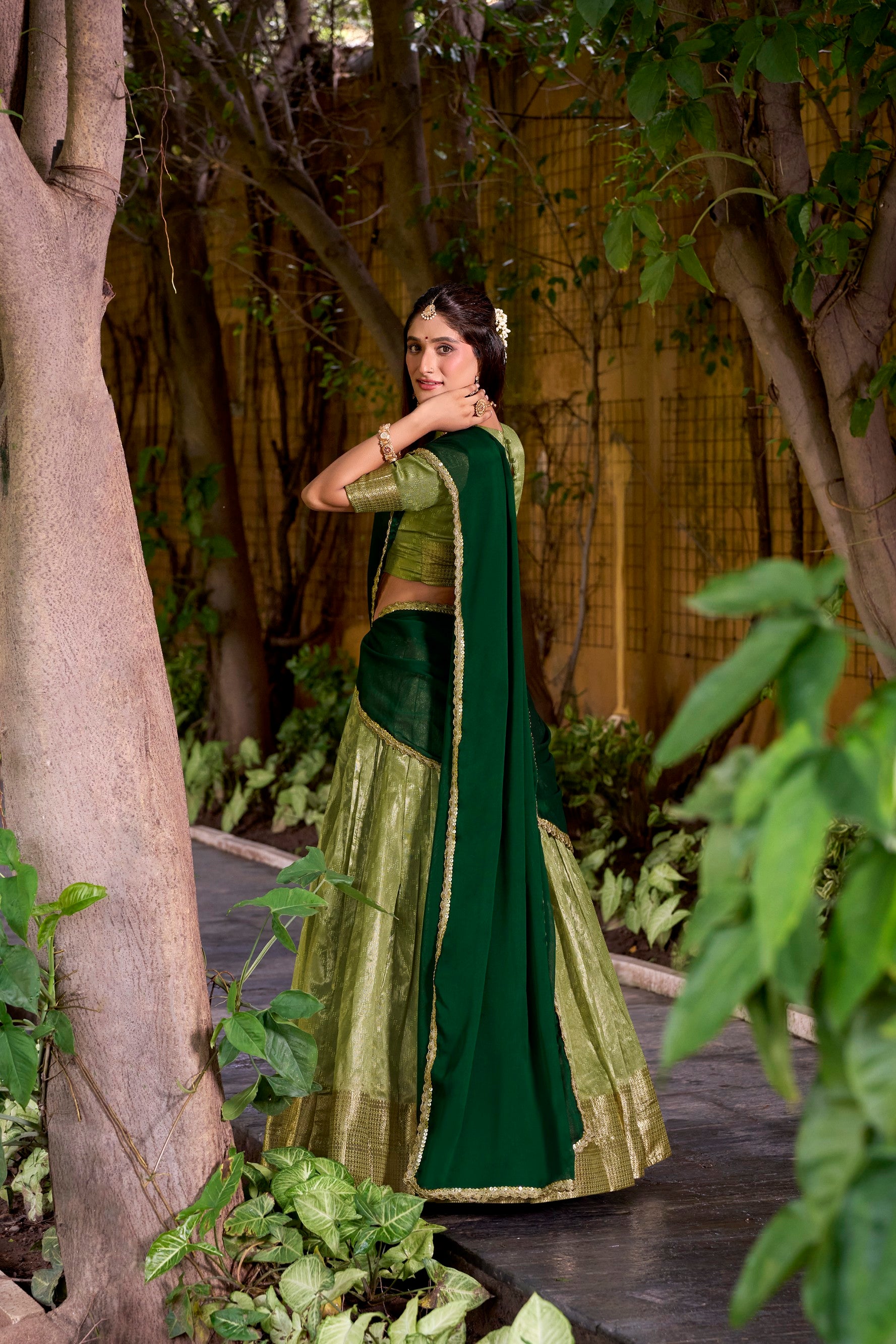 Lorenvalley Fashion Pista Dupion Silk Zari Weaving Work Lehenga Choli with Dupatta
