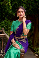 Thumbnail for Evanik Traditional Bottle Green Poly Cotton Half Saree With Zari Weaving Work Lehenga Choli - Distacart