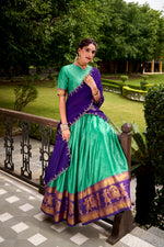 Thumbnail for Lorenvalley Fashion Green Poly Cotton Zari Weaving Work Lehenga Choli with Dupatta