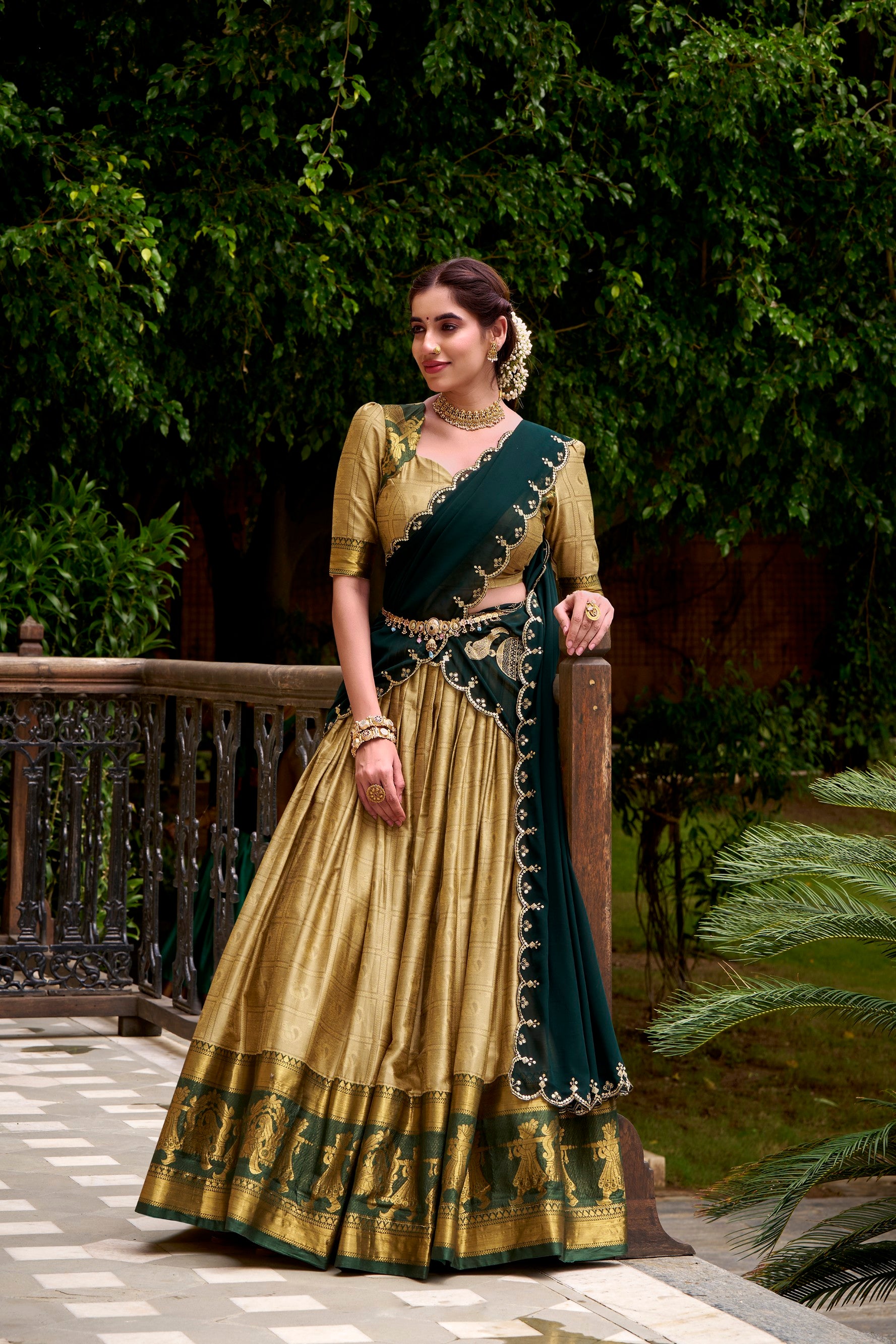 Lorenvalley Fashion Cream Poly Cotton Zari Weaving Work Lehenga Choli with Dupatta - Distacart