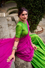 Thumbnail for Evanik Traditional Parrot Poly Cotton Half Saree With Zari Weaving Work Lehenga Choli - Distacart
