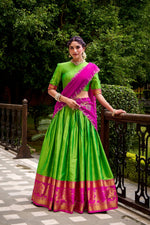 Thumbnail for Evanik Traditional Parrot Poly Cotton Half Saree With Zari Weaving Work Lehenga Choli - Distacart