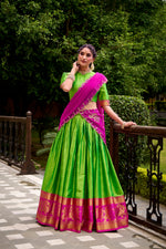 Thumbnail for Lorenvalley Fashion Parrot Green Poly Cotton Zari Weaving Work Lehenga Choli with Dupatta