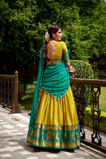 Thumbnail for Evanik Traditional Yellow Poly Cotton Half Saree With Zari Weaving Work Lehenga Choli - Distacart