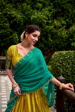 Thumbnail for Evanik Traditional Yellow Poly Cotton Half Saree With Zari Weaving Work Lehenga Choli - Distacart