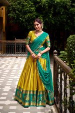 Thumbnail for Evanik Traditional Yellow Poly Cotton Half Saree With Zari Weaving Work Lehenga Choli - Distacart