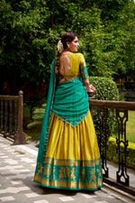 Thumbnail for Lorenvalley Fashion Yellow Poly Cotton Zari Weaving Work Lehenga Choli with Dupatta