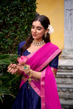 Thumbnail for Lorenvalley Fashion Navyblue Poly Cotton Zari Weaving Work Lehenga Choli with Dupatta