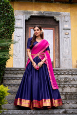 Thumbnail for Lorenvalley Fashion Navyblue Poly Cotton Zari Weaving Work Lehenga Choli with Dupatta