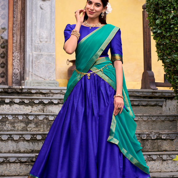 Lorenvalley Fashion Royalblue Poly Cotton Zari Weaving Work Lehenga Choli with Dupatta