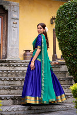 Thumbnail for Lorenvalley Fashion Royalblue Poly Cotton Zari Weaving Work Lehenga Choli with Dupatta