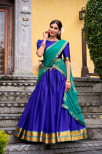 Thumbnail for Lorenvalley Fashion Royalblue Poly Cotton Zari Weaving Work Lehenga Choli with Dupatta