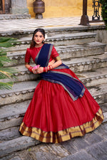 Thumbnail for Lorenvalley Fashion Red Poly Cotton Zari Weaving Work Lehenga Choli with Dupatta