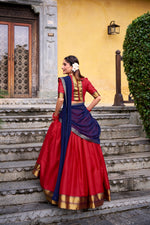 Thumbnail for Lorenvalley Fashion Red Poly Cotton Zari Weaving Work Lehenga Choli with Dupatta