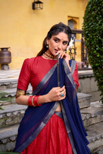 Thumbnail for Lorenvalley Fashion Red Poly Cotton Zari Weaving Work Lehenga Choli with Dupatta