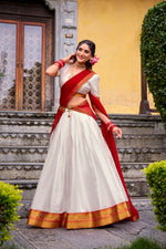Thumbnail for Lorenvalley Fashion White Poly Cotton Zari Weaving Work Lehenga Choli with Dupatta