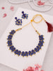 Tehzeeb Creations Blue Colour Gold Pleated Stone Studded Necklace With Earrings - Distacart