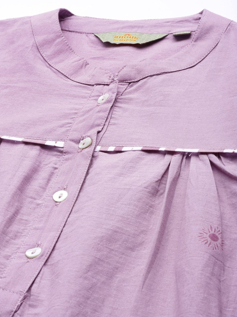 Anouk Women Lavender Floral Printed Pure Cotton Kurta with Trousers - Distacart