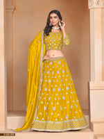 Thumbnail for Anaita Yellow Embroidered Heavy Organza Designer Lehenga With Blouse - Distacart